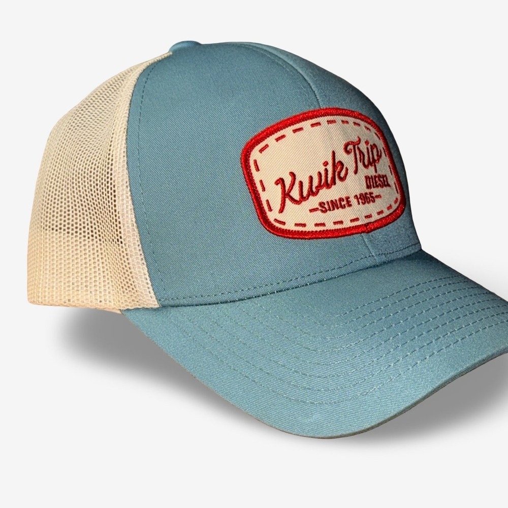 Pacific Headwear Unisex Kwik Trip Trucker Hat Tiffany Blue Cream Snapback Mesh